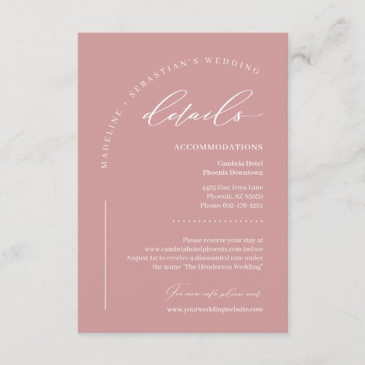 Dusty Pink Blush Rose Wedding Details エンクロージャーカード (正面)