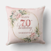 Dusty Pink Bohemian Floral Pillow 70th Birthday  クッション (裏面)