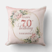 Dusty Pink Bohemian Floral Pillow 70th Birthday  クッション (正面)