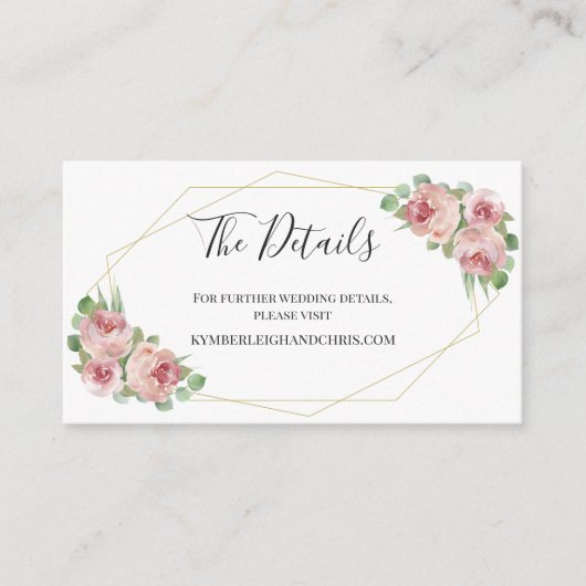 Dusty Pink Bohoフローラ幾何学結婚サイト エンクロージャーカード (正面)