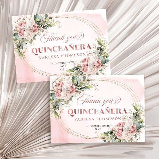 Dusty Pink Boho Floral Thank You Card for Elegant  サンキューカード