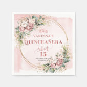 Dusty Pink Botanical Napkins Styled Quinceañera スタンダードカクテルナプキン (正面)