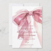 Dusty Pink Bow Girl Baby Shower  招待状 (正面)
