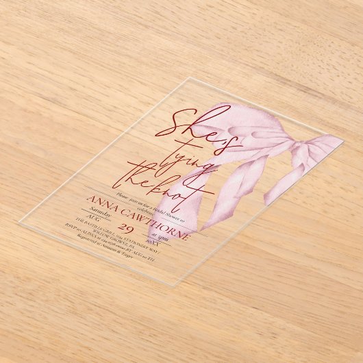 Dusty Pink Bow ⎮Modern Elegant Bridal Shower アクリル招待状 (レイダウン)