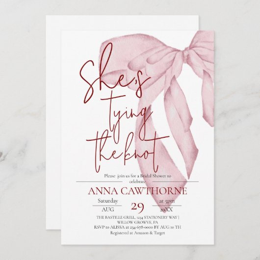 Dusty Pink Bow ⎮Modern Elegant Bridal Shower 招待状 (正面/裏面)