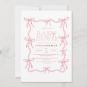 Dusty Pink Bow Pastel Baby Shower 招待状 (正面)