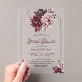 Dusty Pink Burgundy Floral Bridal Shower アクリル招待状 (インサイチュ (ポータブル))