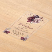 Dusty Pink Burgundy Floral Bridal Shower アクリル招待状 (レイダウン)