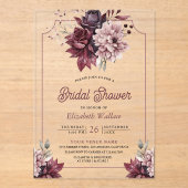 Dusty Pink Burgundy Floral Bridal Shower アクリル招待状 (正面)