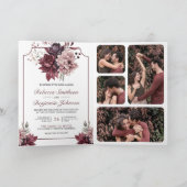 Dusty Pink Burgundy Floral Frame QR Code Wedding 招待状 (内部)
