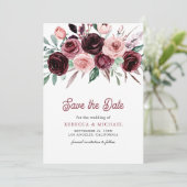 Dusty Pink Burgundy Floral Wedding セーブザデート (スタンド正面)