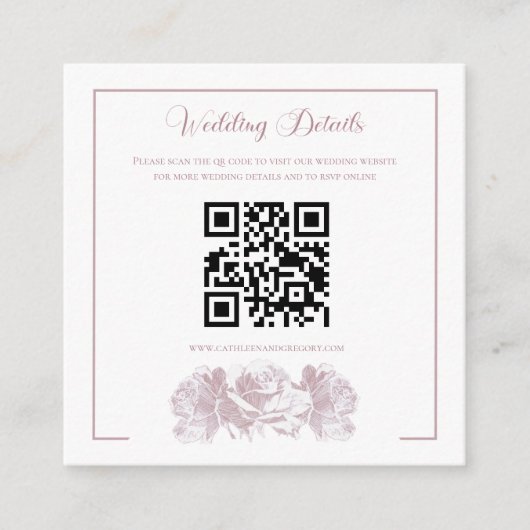 Dusty Pink Calligraphy QR Code Wedding エンクロージャーカード (正面)