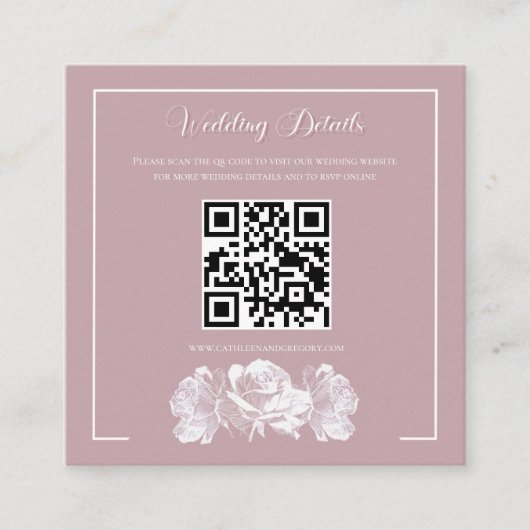 Dusty Pink Calligraphy QR Info Wedding エンクロージャーカード (正面)
