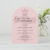 Dusty Pink Celtic Cross First Holy Communion 招待状 (スタンド正面)