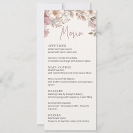 Dusty Pink Cream Magnolia Floral Wedding Menu Card 招待状
