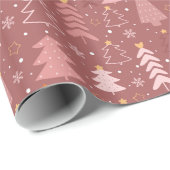 Dusty Pink Doodle Christmas Tree Holiday Pattern ラッピングペーパー (ロールコーナー)