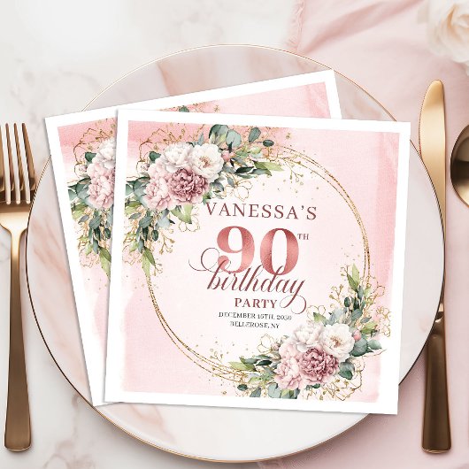 Dusty Pink Eucalyptus Boho 90th Birthday Party   スタンダードカクテルナプキン