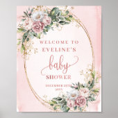 Dusty Pink Eucalyptus Welcome Baby Shower Poster ポスター (正面)