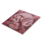 Dusty pink faux relief Art Nouveau Hummingbird L タイル (側面)