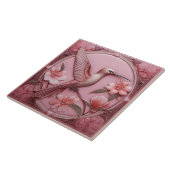 Dusty pink faux relief Art Nouveau Hummingbird R タイル (側面)