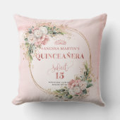Dusty Pink Floral Best Gift Sweet 15 Pillow クッション (正面)