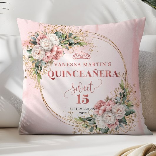 Dusty Pink Floral Best Gift Sweet 15 Pillow クッション