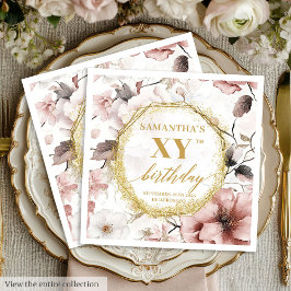Dusty Pink Floral Boho 80 Birthday Napkins Custom スタンダードカクテルナプキン