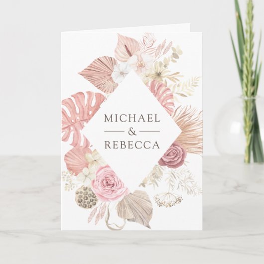 Dusty Pink Floral Boho Beach Arbor QR Code Wedding 招待状 (正面)