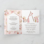 Dusty Pink Floral Boho Beach Arbor QR Code Wedding 招待状 (内部)