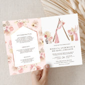 Dusty Pink Floral Boho Beach Arbor QR Code Wedding 招待状