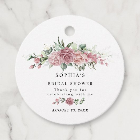 Dusty Pink Floral Bridal Shower フェイバータグ (正面)