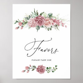 Dusty Pink Floral Bridal Shower Favors Sign ポスター