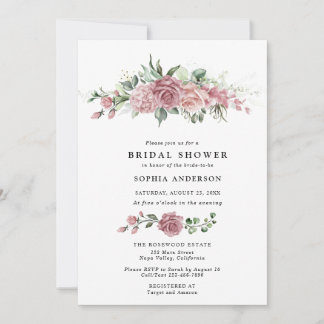 Dusty Pink Floral Bridal Shower Invitation 招待状