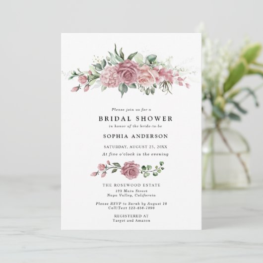 Dusty Pink Floral Bridal Shower Invitation 招待状 (スタンド正面)