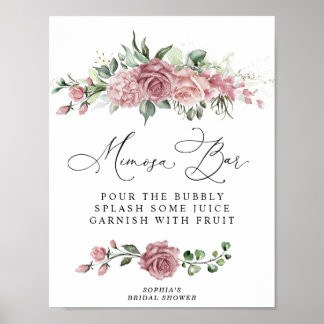 Dusty Pink Floral Bridal Shower Mimosa Bar ポスター