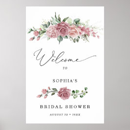 Dusty Pink Floral Bridal Shower Welcome  ポスター