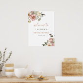 Dusty Pink Floral Bridal Shower Welcome Sign ポスター (キッチン)