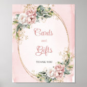 Dusty Pink Floral Cards and Gifts Baby Shower Sign ポスター (正面)