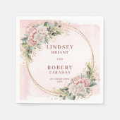 Dusty Pink Floral Eucalyptus Sparkle Gold Glitter スタンダードカクテルナプキン (正面)