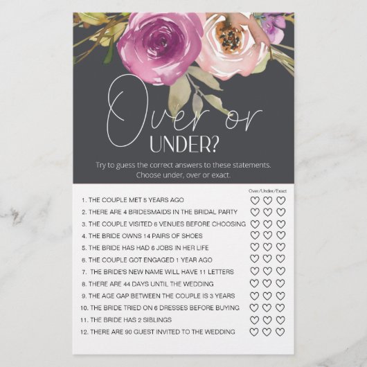 Dusty Pink Floral Game Over or Under チラシ (正面)