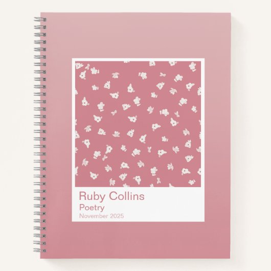 Dusty Pink Floral Gradient Spiral Notebook ノートブック (正面)