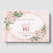 Dusty Pink Floral Greenery 16 Birthday Guest Book ゲストブック (正面)