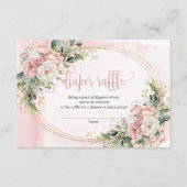 Dusty Pink Floral Greenery Baby Girl Diaper Raffle エンクロージャーカード (正面)