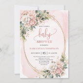 Dusty Pink Floral Greenery Baby Girl Shower Invite 招待状 (正面)
