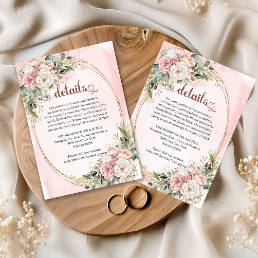Dusty Pink Floral Greenery Wedding Details Card エンクロージャーカード
