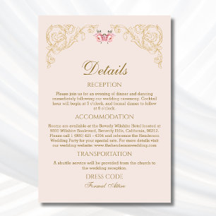 Dusty Pink Floral Vintage Wedding Details エンクロージャーカード