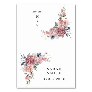 Dusty Pink Floral Wedding Place Cards テーブルナンバー