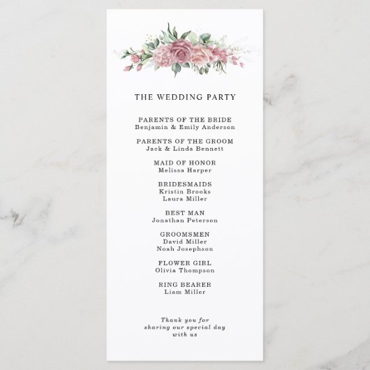 Dusty Pink Floral Wedding Program プログラム (裏面)