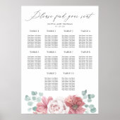 Dusty Pink Floral Wedding Seating Chart ポスター (正面)