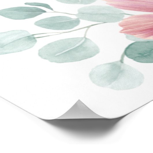 Dusty Pink Floral Wedding Seating Chart ポスター (角)